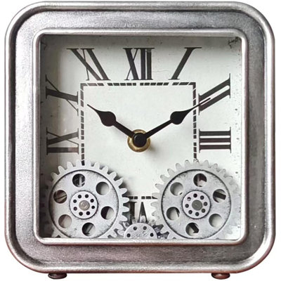 Vintage Metal Desk Clock With Moving Gear