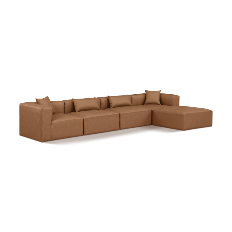 Canapé modulaire en similicuir 5 pièces, Cuir brun végétalien