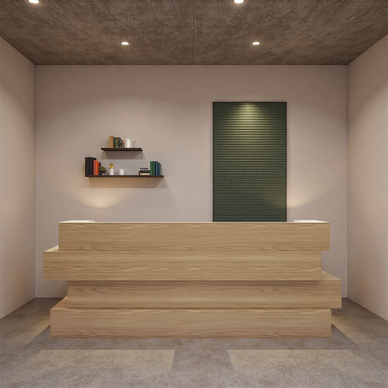 Comptoir de vente au détail moderne avec rangement - Bureau d'accueil multifonctionnel au design unique