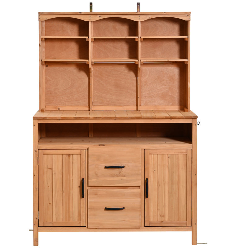 Large Fir Wood Potting Bench,45.3''L Multi-Functional Outdoor Patio Kitchen Island With Hutch, Cabinets,Drawers & Hooks ,Large Countertop For Gardening, Grill