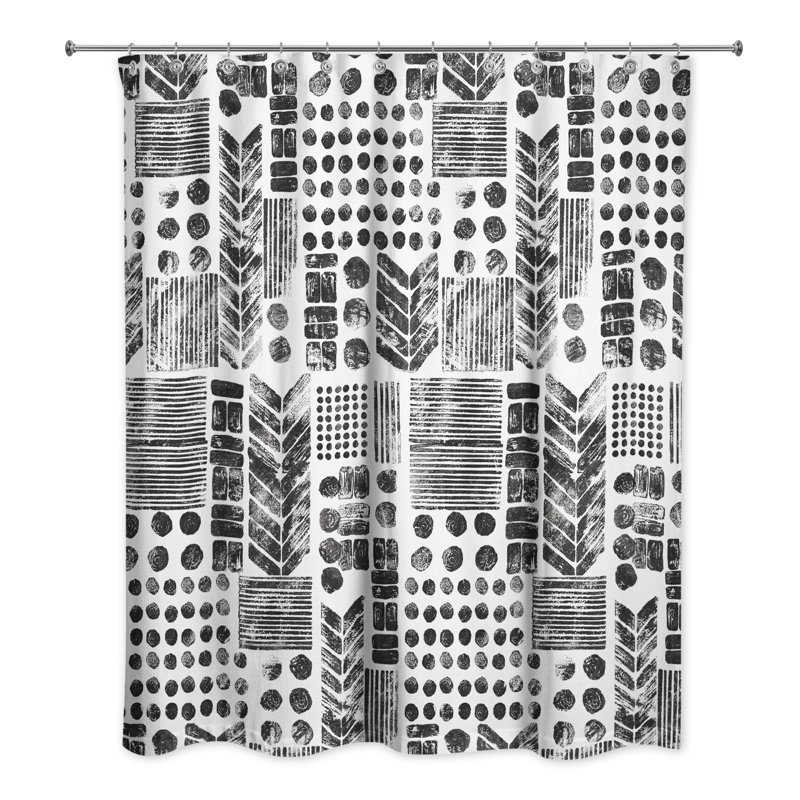 Rideau de douche simple à motif géométrique Trivette, Blanc / Noir