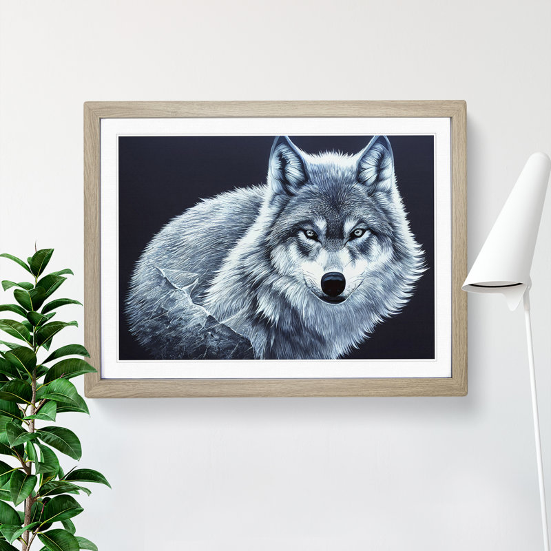 XH1022-10273X Wolf Portrait Vol.3 - Single Picture Frame Print, 25cm H x 34cm W x 2cm D, Oak Framed