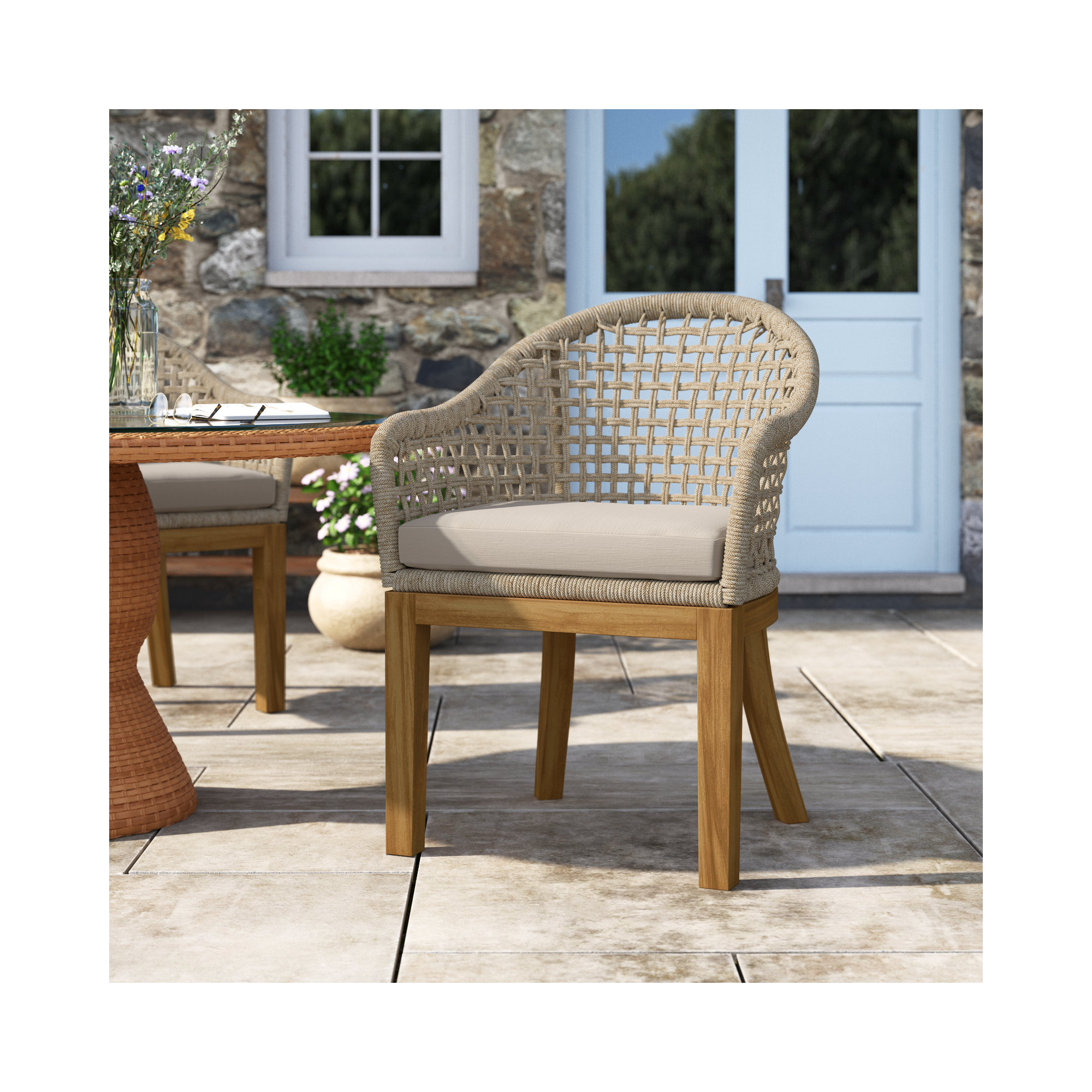 Akiva Patio Dining Armchair with Sunbrella® Cushions