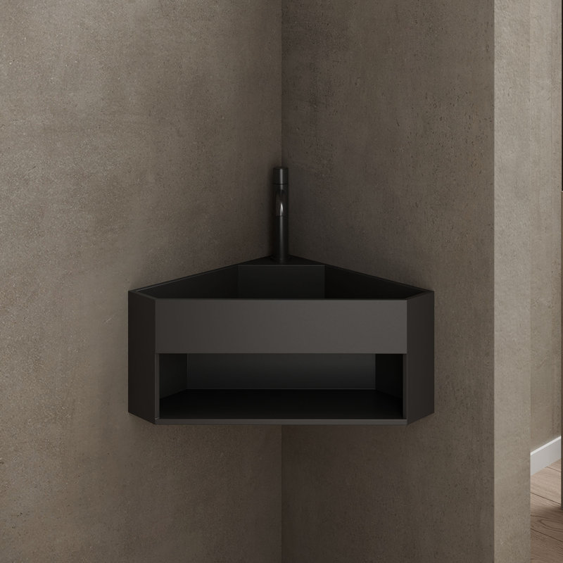 Monblari 20"  Triangle Solid Surface Corner Bathroom Sink Matte Black, Matte Black