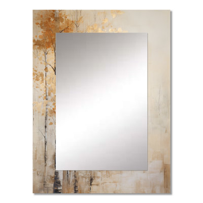 Beige And Gold Minimalism Forest I - Forest Unique Mirror, Traditional Large Wall Mirror, Printed Metal Art