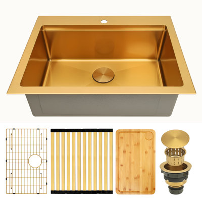 Évier de cuisine à simple cuve à montage sur plan en acier inoxydable de calibre 16 L 28 po x l 22 po avec accessoires