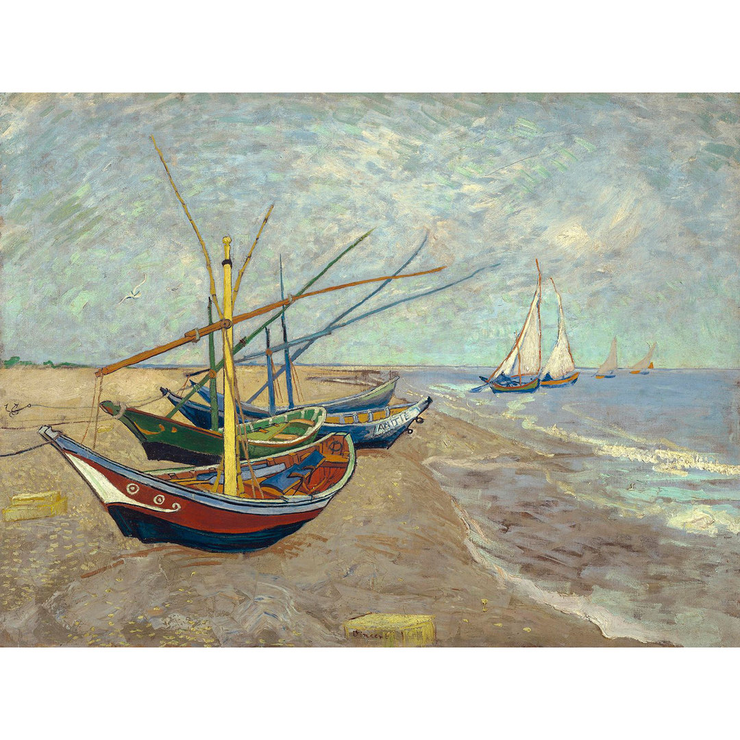 Poster Fischerboote am Strand von Les Saintes-Maries-de-la-Mer von Vincent Van Gogh