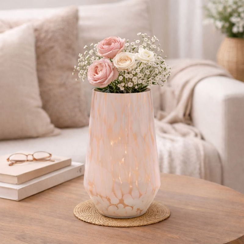 Vase | Vase blanc en verre Hurricane Chic décoration décorative pour la maison | 7 x 10 po, 10' H X 7' W X 7' D