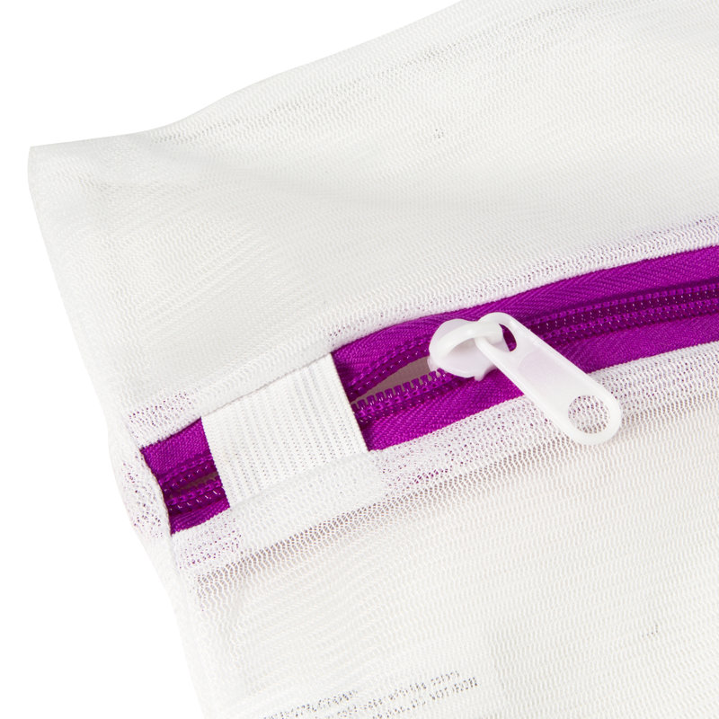 White Mesh Laundry Wash Bags with Colored Zippers, Set of 3