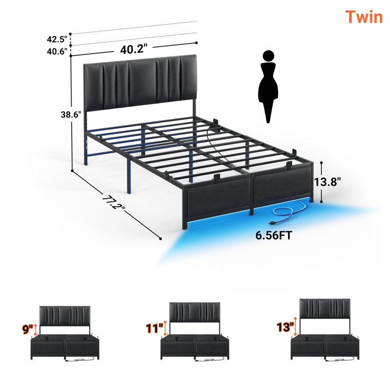 Lit plateforme tapissier Hamerton, Lit simple, Black