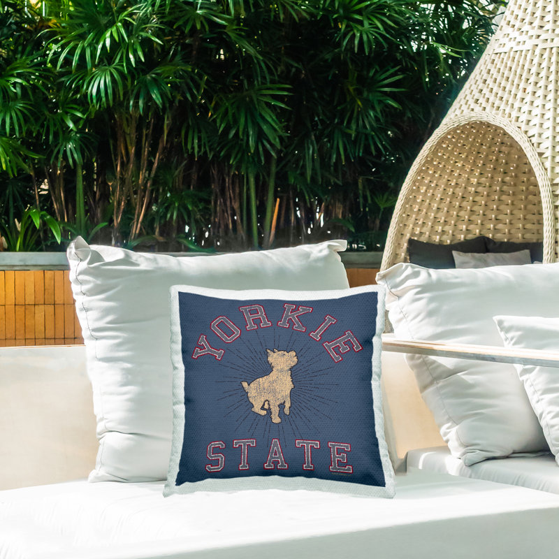 Varsity Yorkie State Outdoor Printed Pillow by Spirit Animals/Life Is High