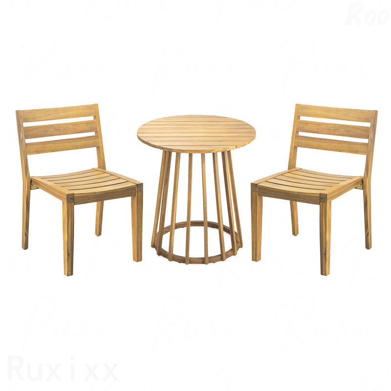 Ensemble bistro rond 3 pièces en teck