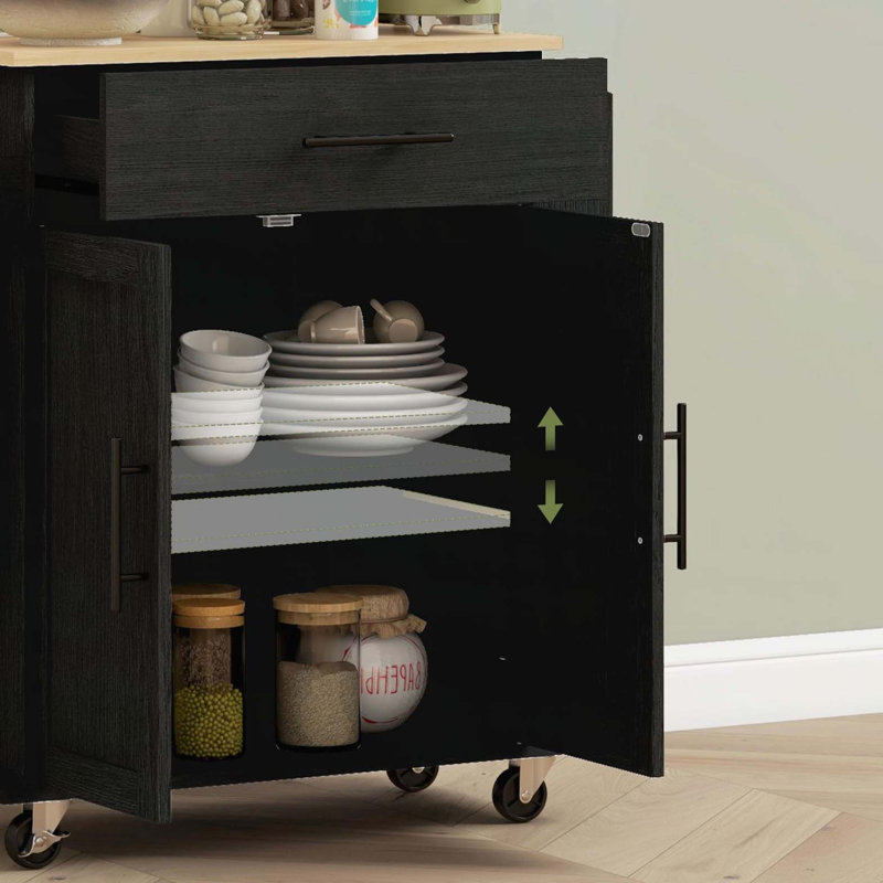 Sicilee Kitchen Cart with Manufactured Wood Top, Black