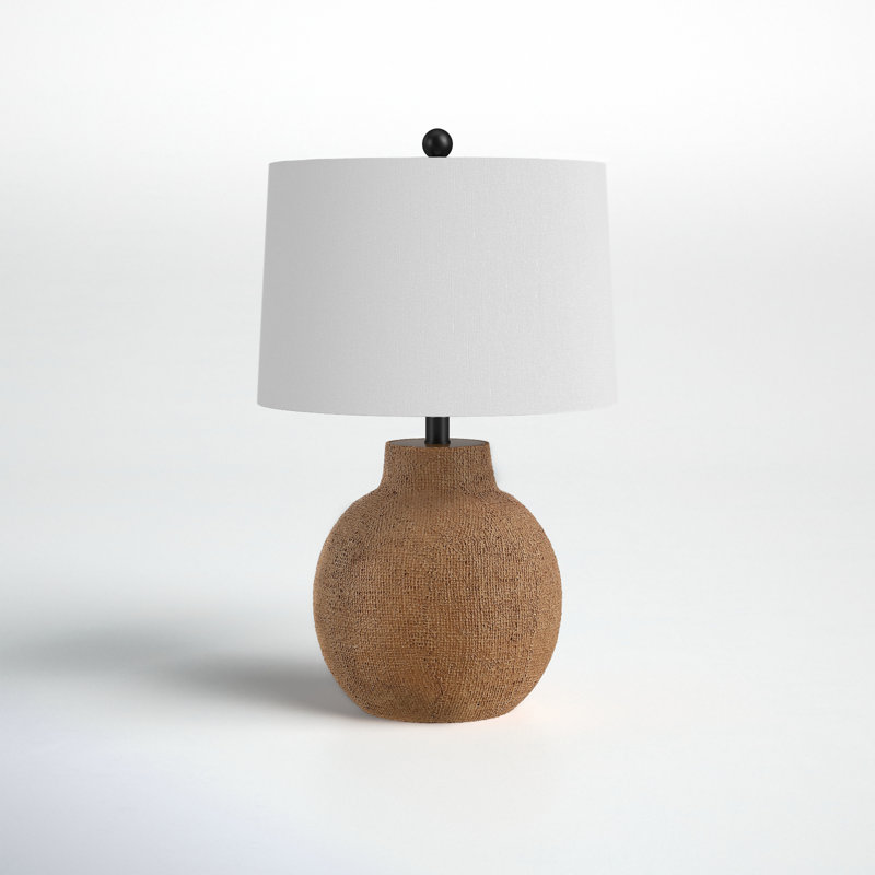 Brown Textured Resin Table Lamp with White Drum Shade