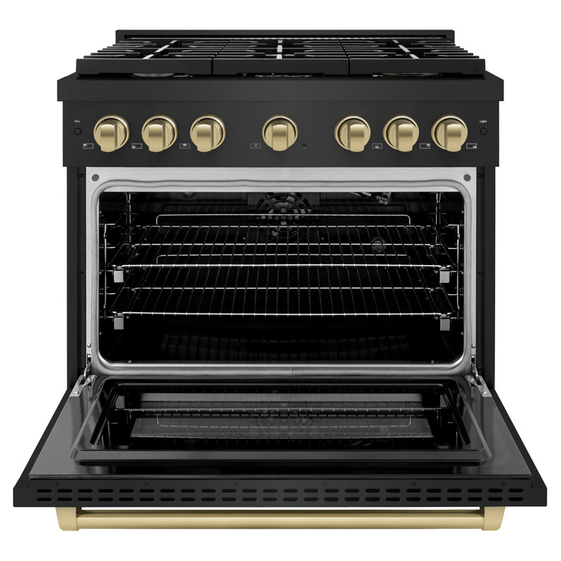 ZLINE Autograph 36 in. Gas Range in Stainless Steel, Black/Champagne Bronze