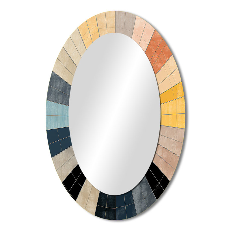 Mid-Century New Balance Abstract Geometrics III - Miroir décoratif abstrait ovale sur métal, 36 po x 24 po