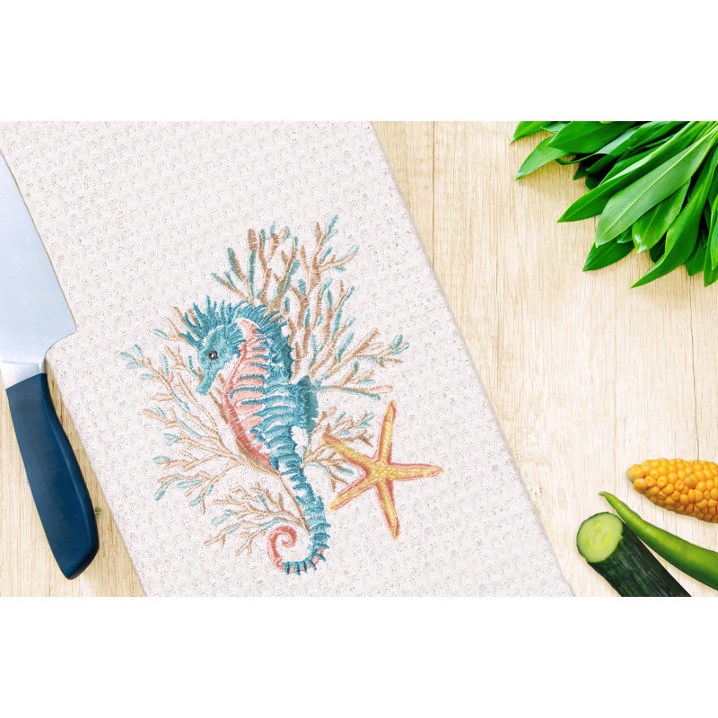 Serviette de cuisine Seahorse And Coral Waffle Weave