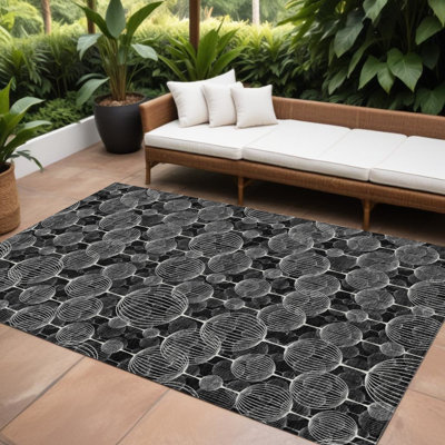 Tapis intérieur / extérieur ivoire lavable géométrique 10 pi x 14 pi