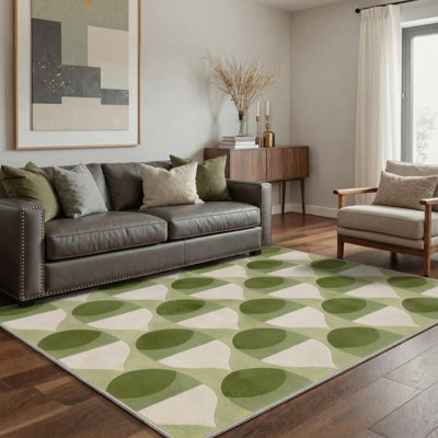 Tapis vert / beige à motif géométrique Cena