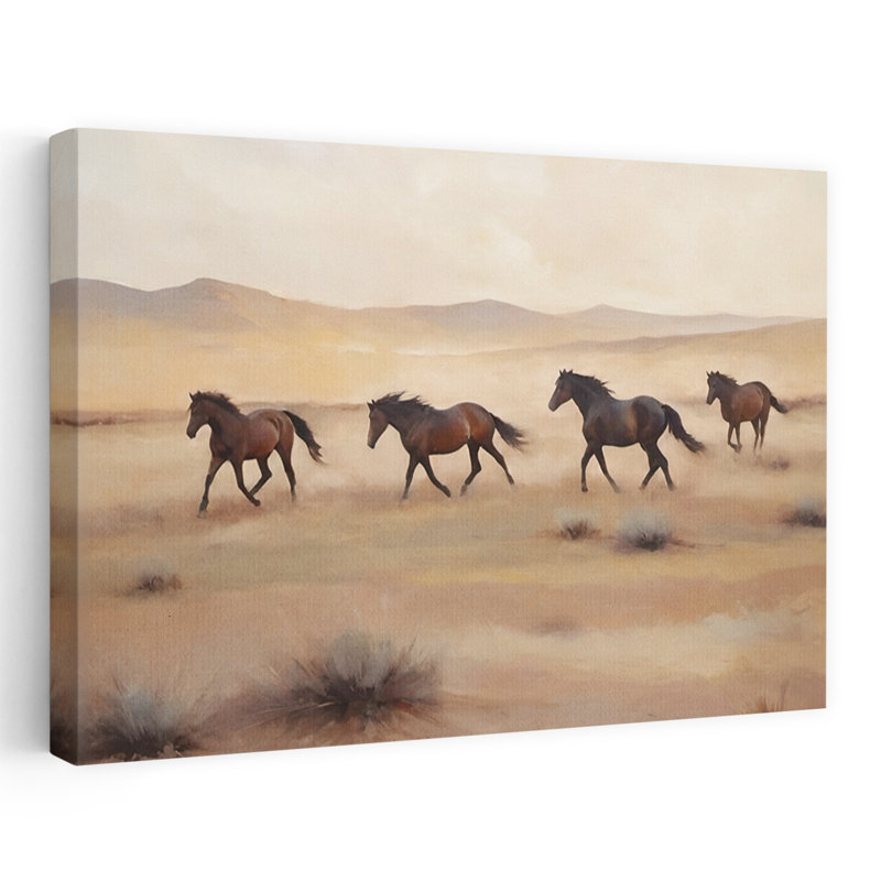 Chevaux sauvages, art abstrait cheval moderne, 32" H x 48" W