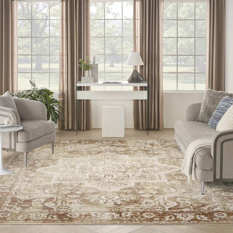 Tapis d'intérieur rouille lavable à la machine Bungalow Rose Covelle, Rectangle 10 pi x 14 pi