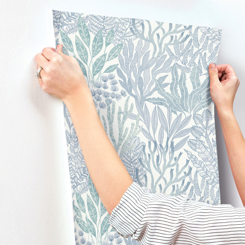 Coral Leaves Wallpaper Roll, Blue & Aqua