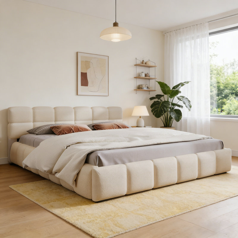 Lit tapissier en chenille avec motif en damier
