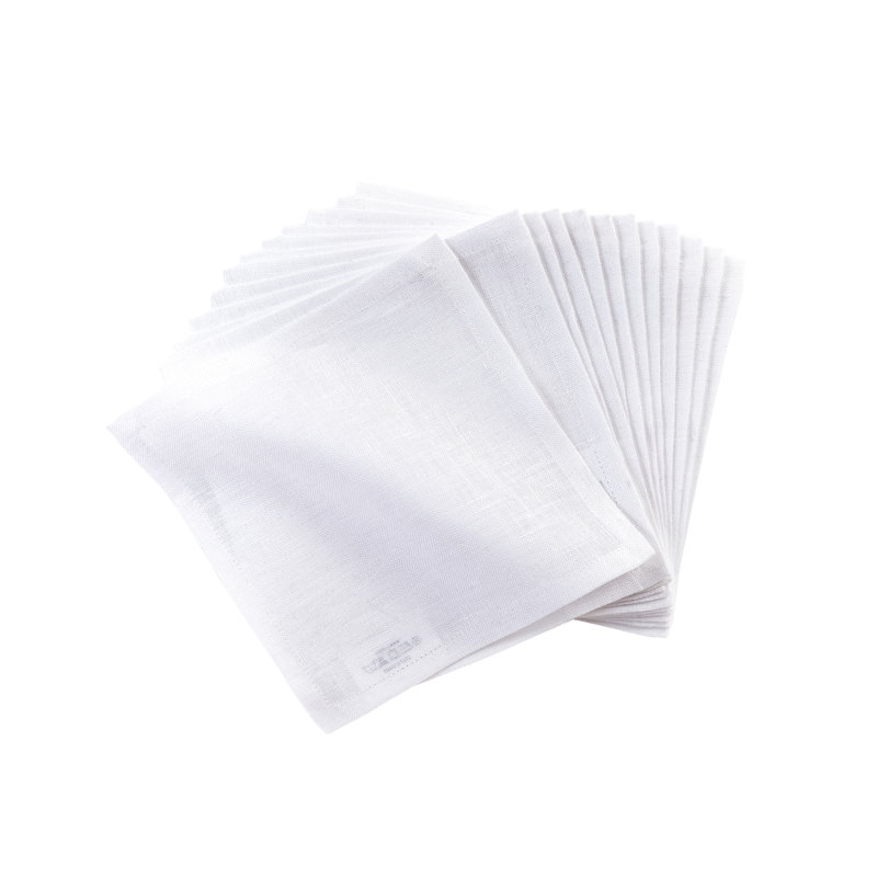 100% Pure Linen Cocktail Napkins - Fete, 6" x 6", White