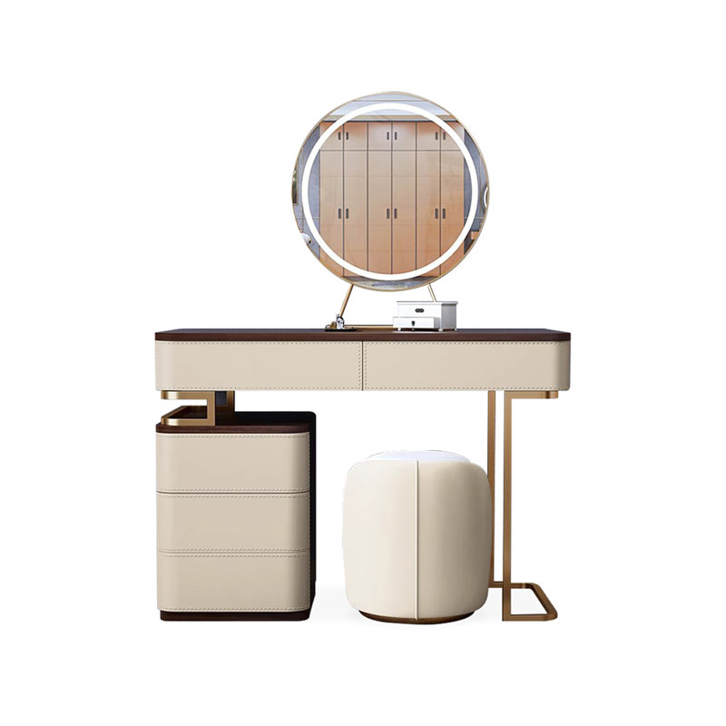 Coiffeuse avec miroir lumineux, 5 tiroirs, 1 chaise