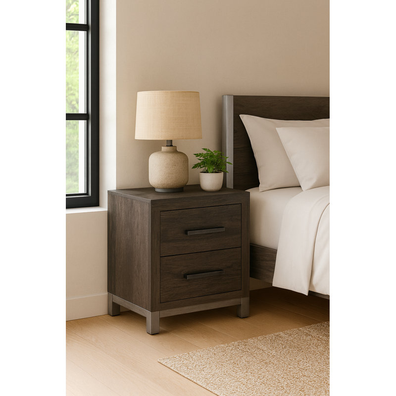 Barlow 20"W 2-Drawer Nightstand, Dark Gray
