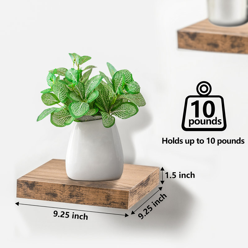 9" Square Tile Floating Shelves with Invisible Mounting Set of 4, Mahogany