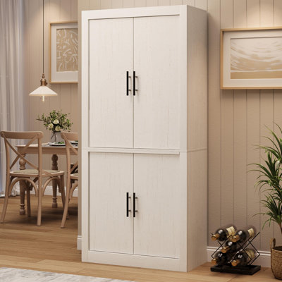 Tall Wooden Kitchen Pantry Cabinet, Farmhouse Glass Door Freestanding Food Storage Cupboard Pantry Cabinet with Adjustable Shelves & Large Storage for Dining, Living Room