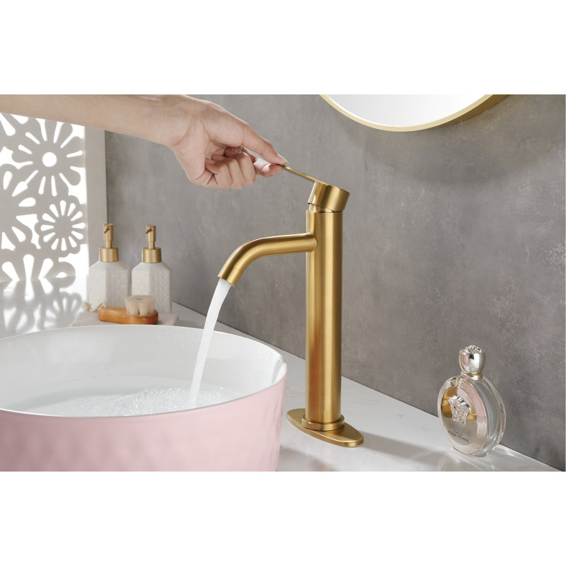 Modern Bathroom Sink Faucet Single Hole, Deck Mount Brushed Gold, Handle, Stainless Steel Vanity, Quick Installation Process Hole Mounted Faucet, Gold Vanity Sink, Robust And , Easy Install