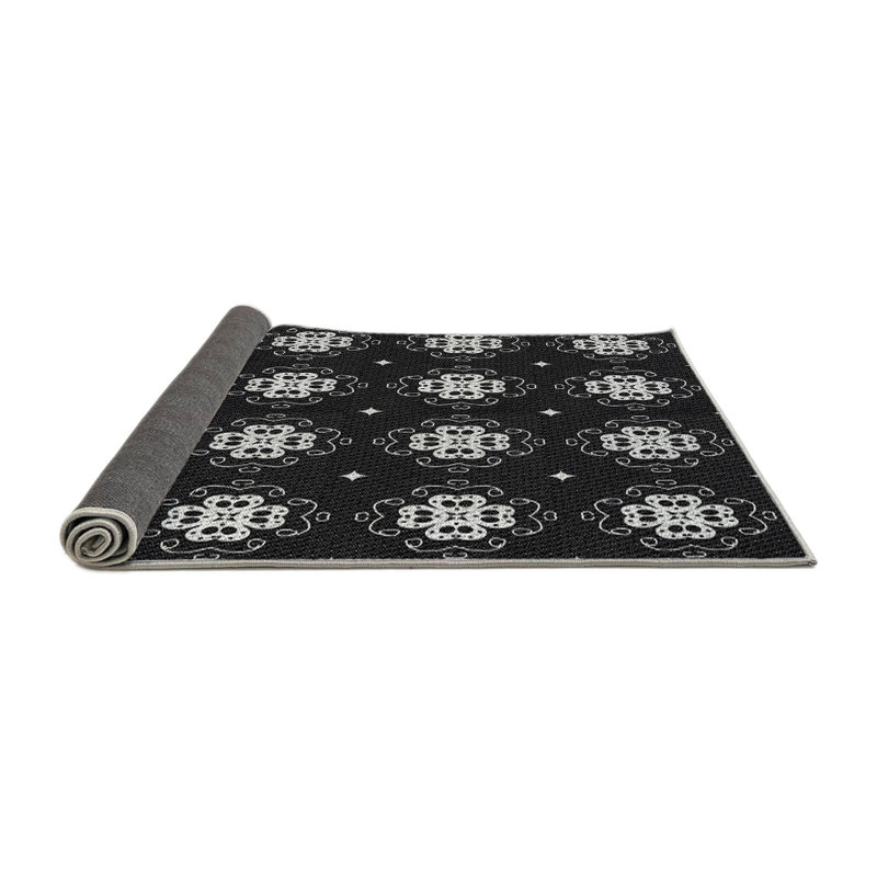 Tapis noir/blanc tissé à la machine, Rond 3 pi