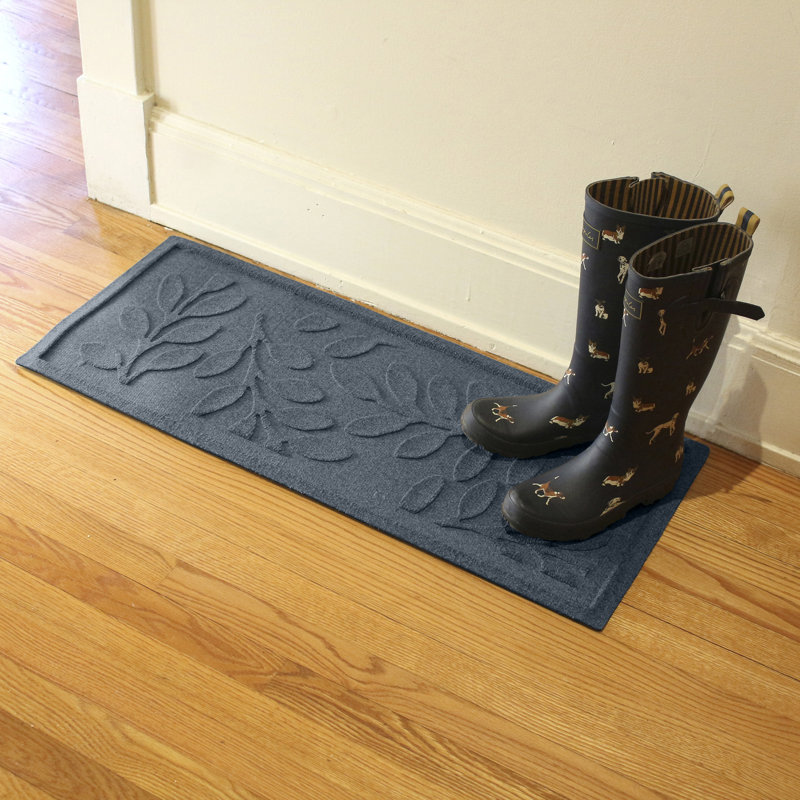 WaterHog Brittney Leaf 15 in. x 36 in. Indoor Outdoor Boot Tray, Bluestone