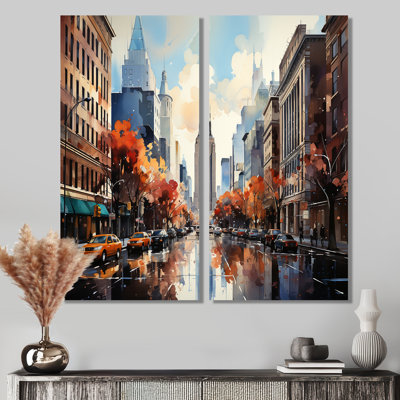 «Autumn New York City Breeze», reproduction d'art sur toile orange