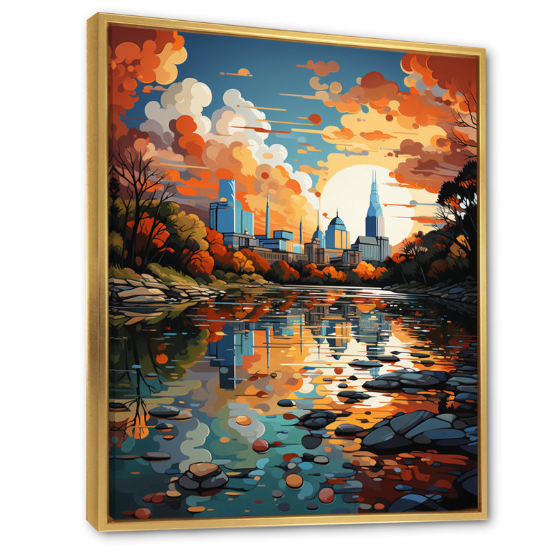 «City Austin Popart II», reproduction sur toile, H 32 po x l 16 po x P 1 po, Cadre flottant doré
