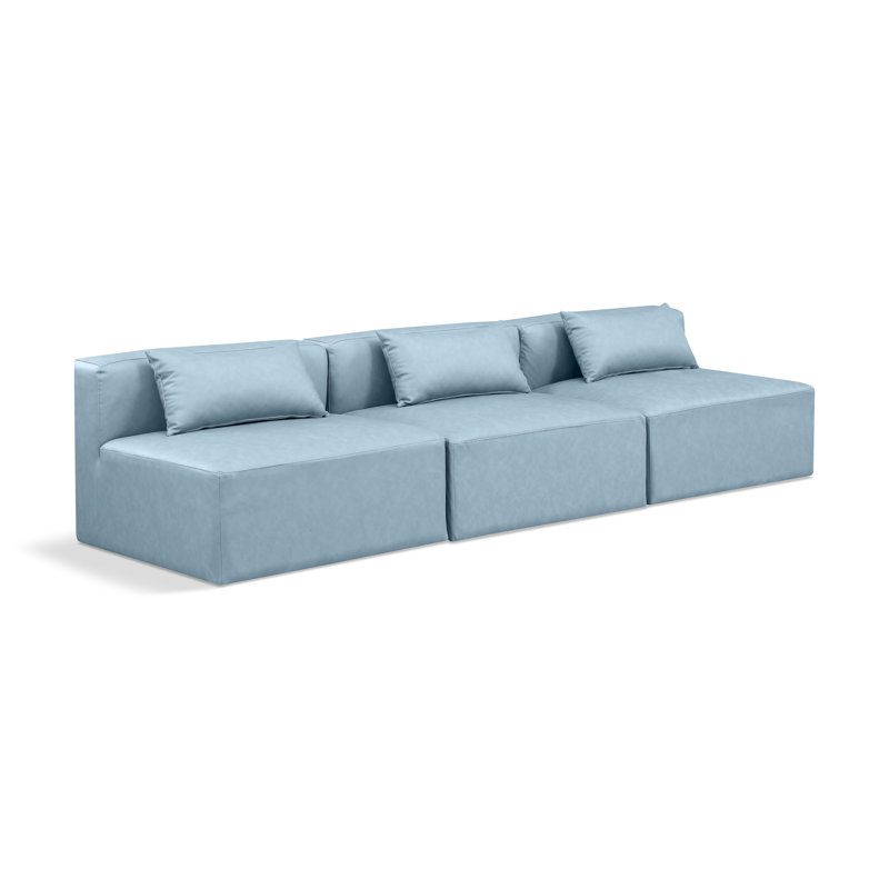 Canapé modulaire en similicuir 3 pièces Ivion, Cuir végétalien bleu clair