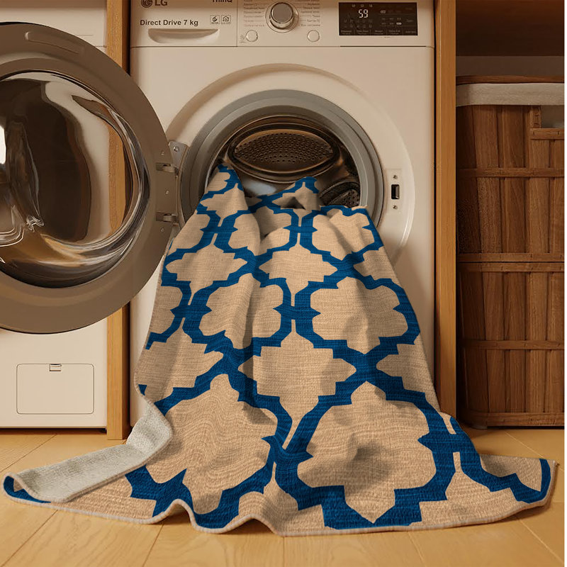 Tapis beige en treillis lavable à la machine, Carré 6 pi