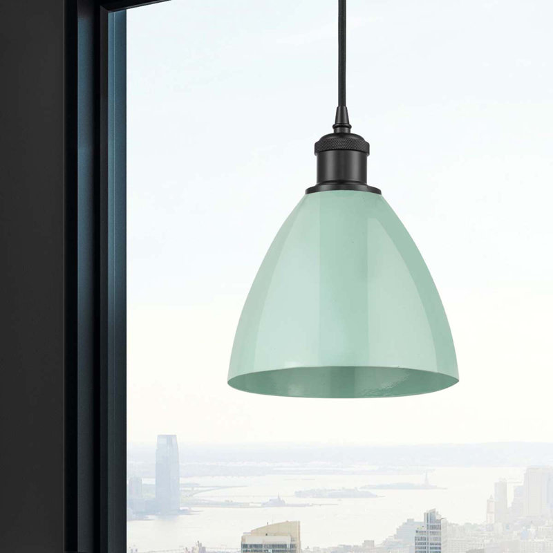 Luminaire suspendu conique 1 lumière, Vert clair, Noir mat