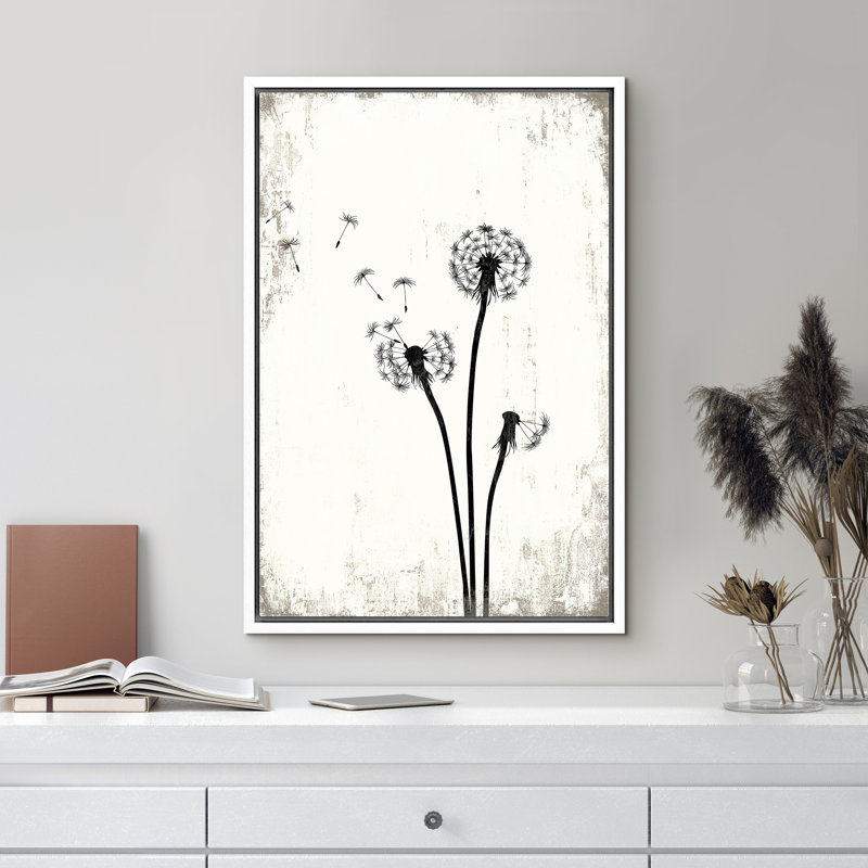 Dandelion Illustration - Painting Print on Canvas, 24'' H x 36'' W x 2'' D, White Framed