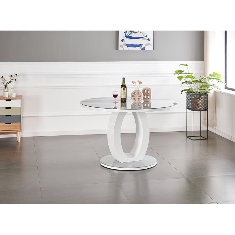 Scottsmoor 4 Seater High Gloss Round Dining Table Set with 4 Luxury Faux Leather Dining Chairs, Black, Black/White