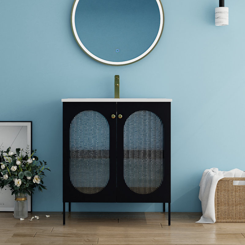 Meuble-lavabo sur pied simple 30 po avec comptoir en céramique, Noir