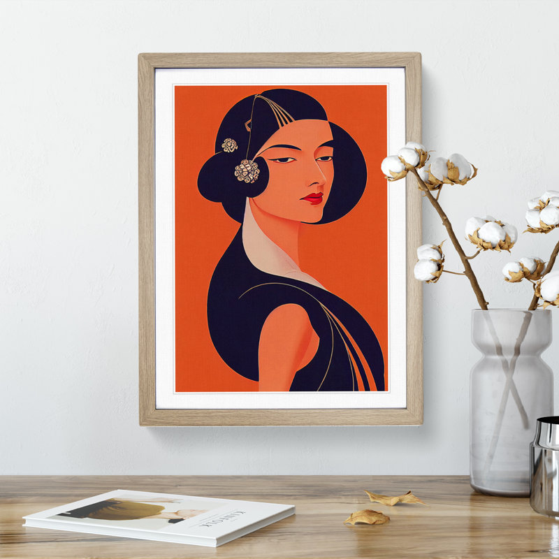 Art Deco Woman No.1 - Wall Art, 46cm H x 34cm W x 2cm D, Oak Frame