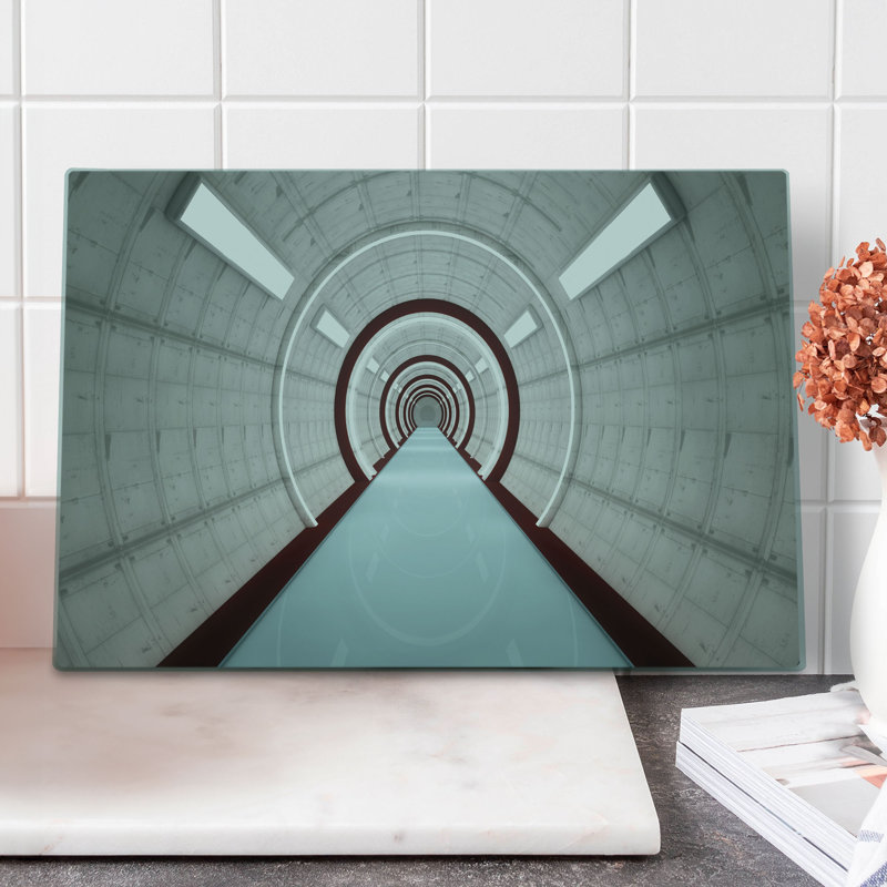 Ambesonne Science Cutting Board Large Size Futuristic Corridor Grey