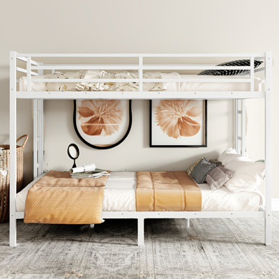 Queen Over Queen Metal Bunk Bed For Adults And Teens, Heavy-duty Space-saving Design With Noise Reduction, No Box Spring Needed, White