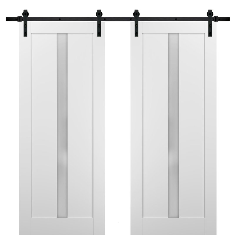Portes de grange en verre givré Quadro avec ensemble de quincaillerie d'installation, 64 po x 84 po