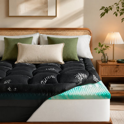Dual Layer 4" Memory Foam Mattress Topper with Viscose Derived from Bamboo 2" Soft Pillow Top 2" Cooling Gel Memory Foam for Back Pain Relief