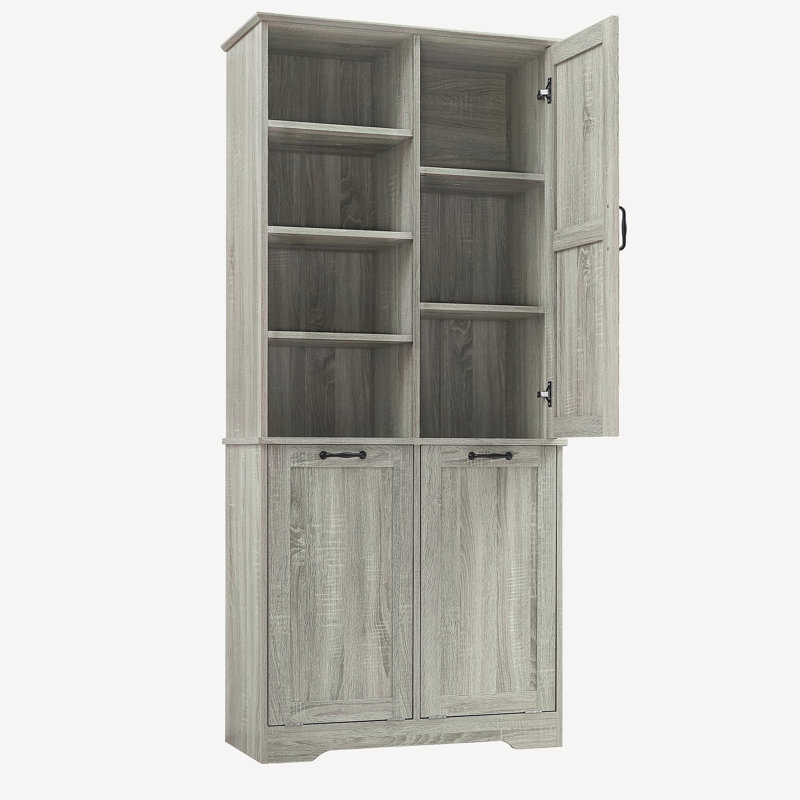 Bathroom Storage Cabinet with Doors and Tilt-Out Laundry Hamper, Oak