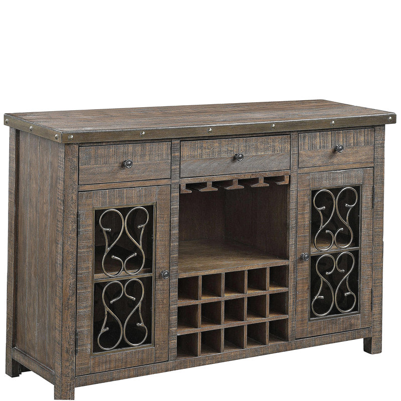 Raphaela Weathered Cherry Finish Server W/Cup Holder & Wine Rack